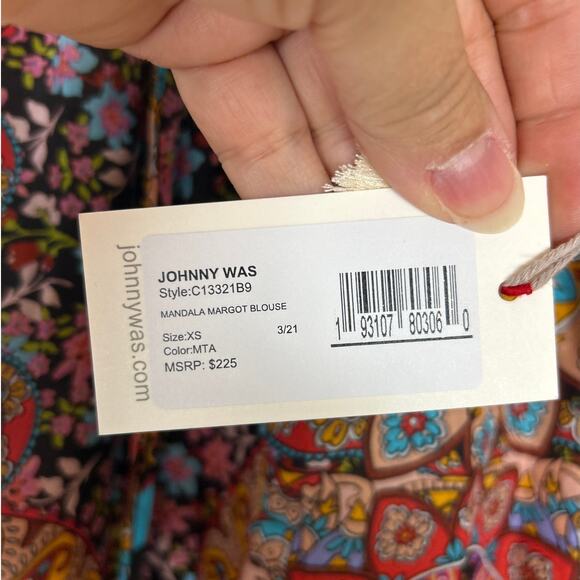 Johnny Was womens XS boho silk long sleeve Mandala Margot blouse new flutter fit - Picture 4 of 8